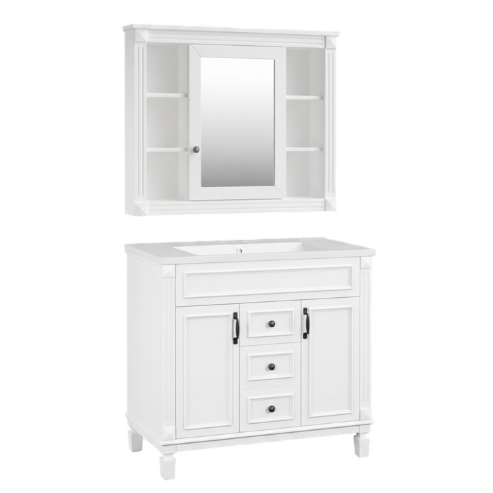 36'' Bathroom Vanity with Top Sink, Royal Blue Mirror Cabinet, Modern Bathroom Storage Cabinet with 2 Soft Closing Doors and 2 Drawers, Single Sink Bathroom Vanity