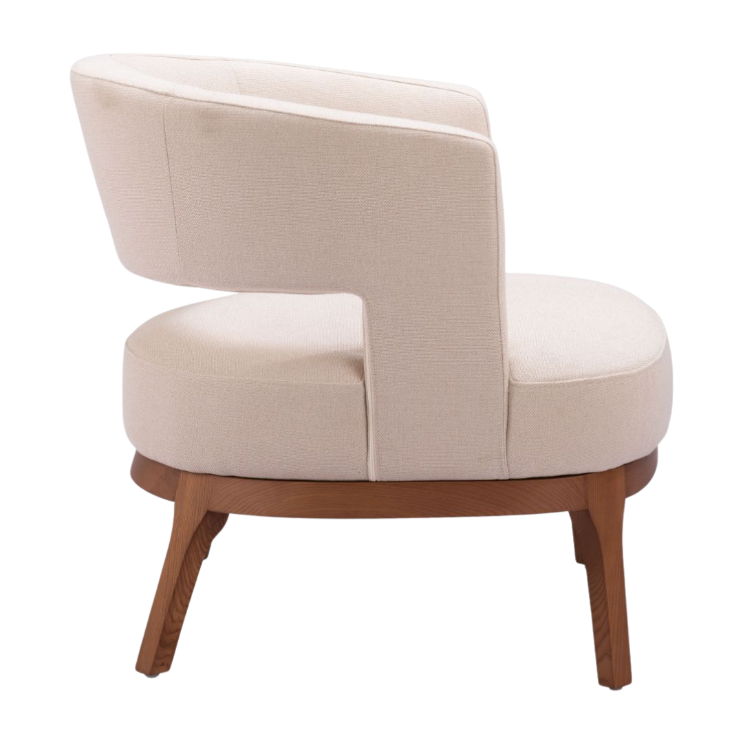 Beige Upholstered Accent Chair – Polyester Fabric & Ash Wood Frame | Living Room & Dining | Trufairs