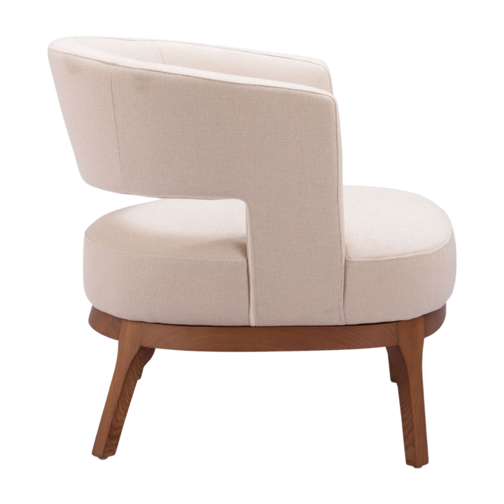 Beige Upholstered Accent Chair – Polyester Fabric & Ash Wood Frame | Living Room & Dining | Trufairs