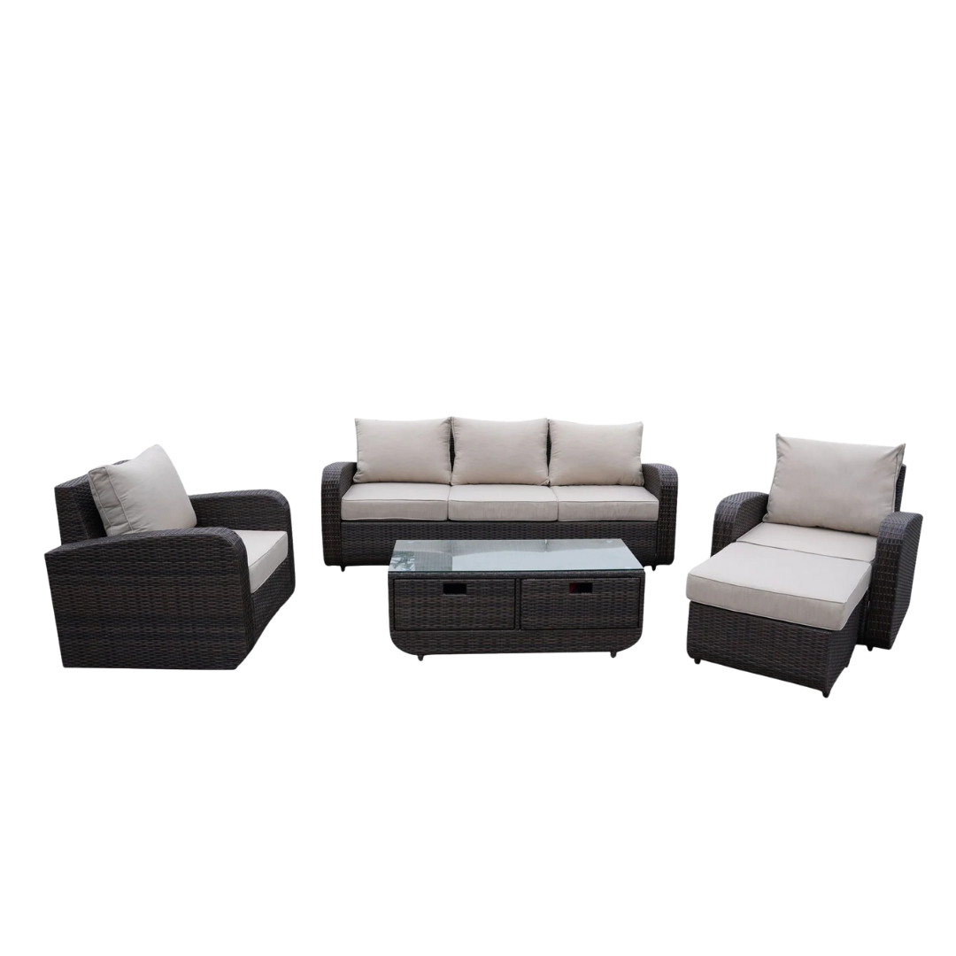 Direct Wicker 5-Piece Outdoor Rattan Furniture Patio Conversation Set with Cushion