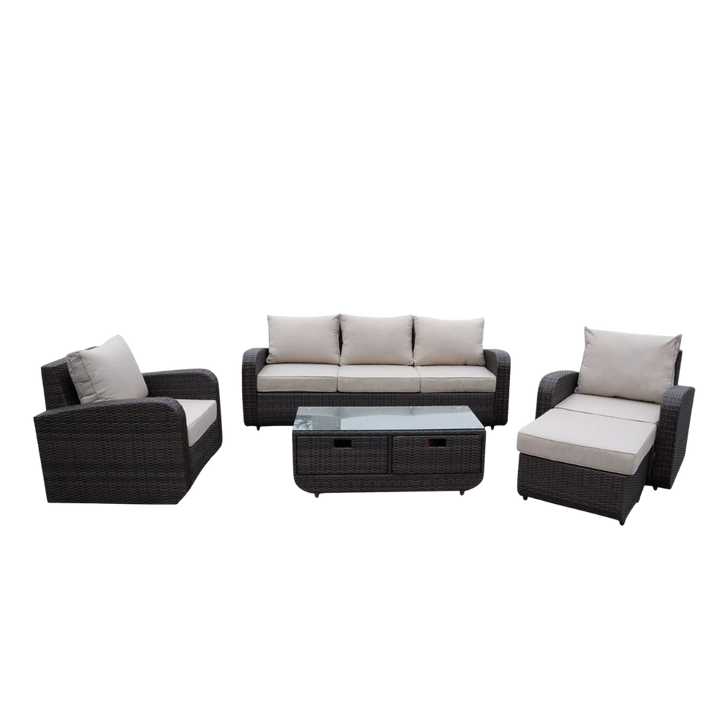 Direct Wicker 5-Piece Outdoor Rattan Furniture Patio Conversation Set with Cushion