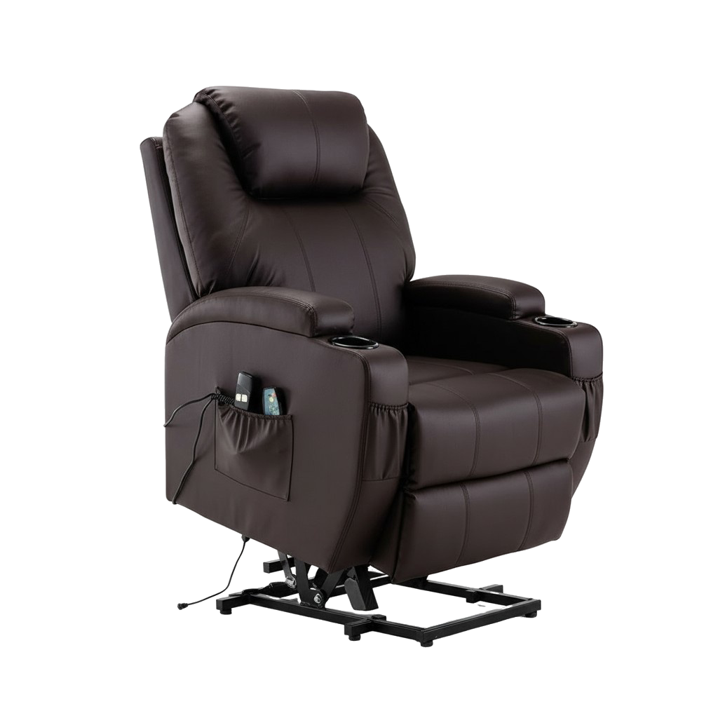 33" Brown Faux Leather Power Heated Massage Lift Assist Recliner