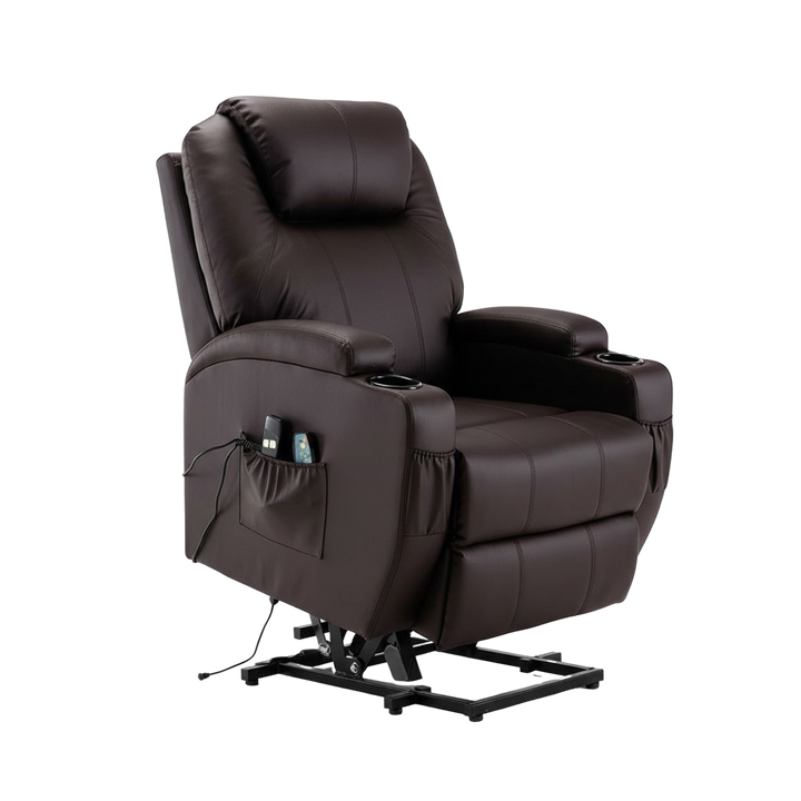 33" Brown Faux Leather Power Heated Massage Lift Assist Recliner