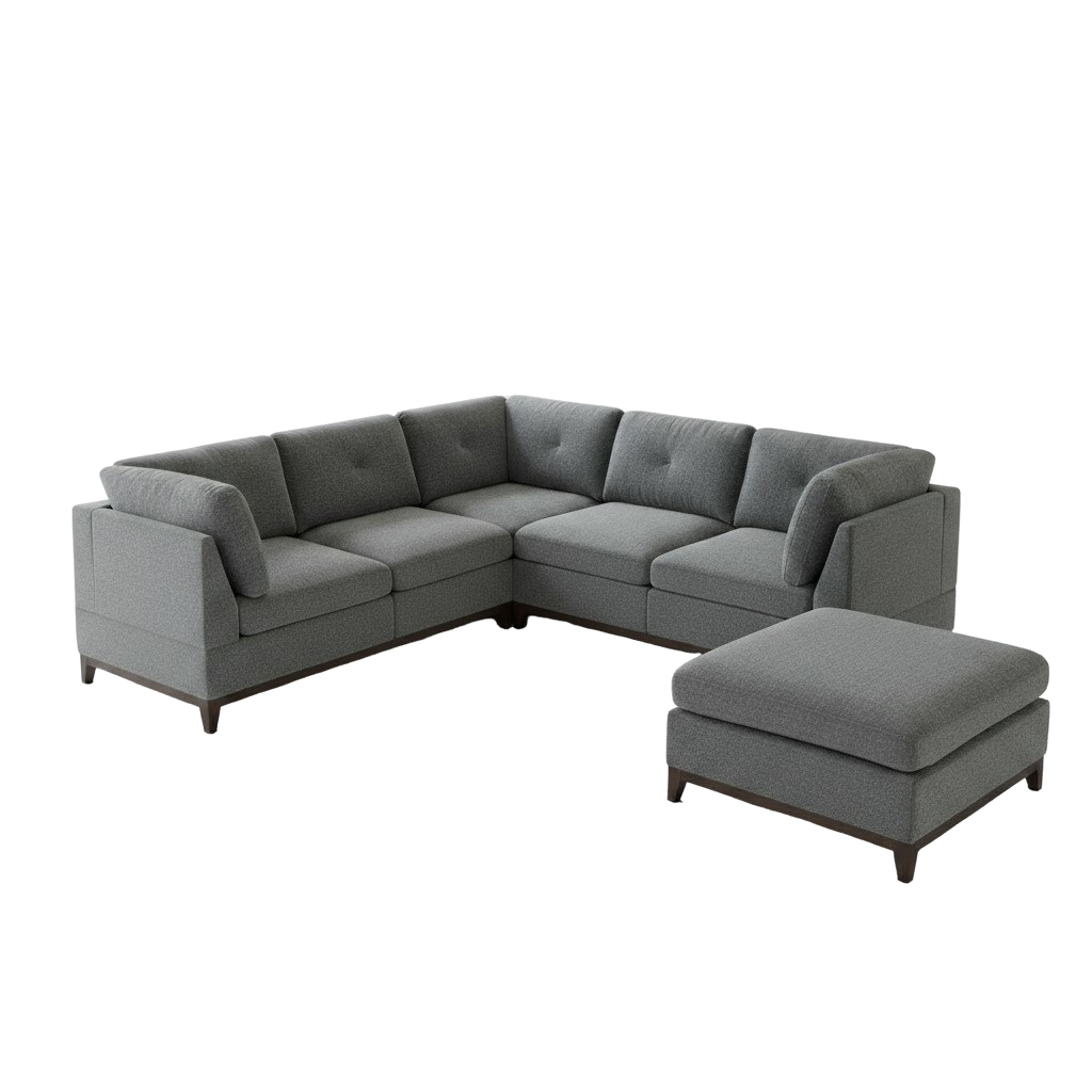 Ash Grey Chenille Modular Sectional 6-Pc Sofa Set with Ottoman | Trufairs