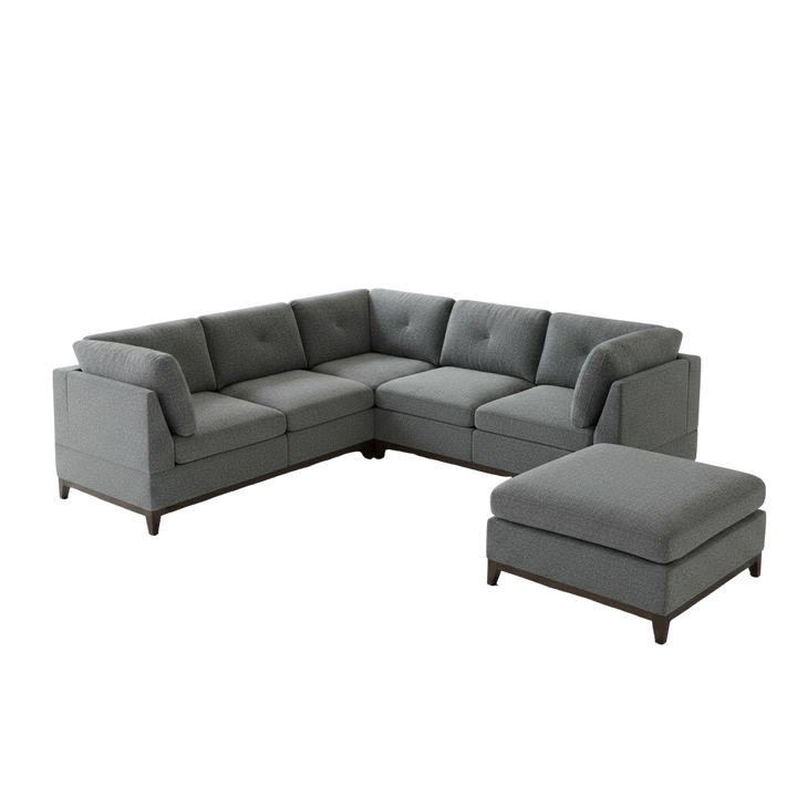 Ash Grey Chenille Modular Sectional 6-Pc Sofa Set with Ottoman | Trufairs