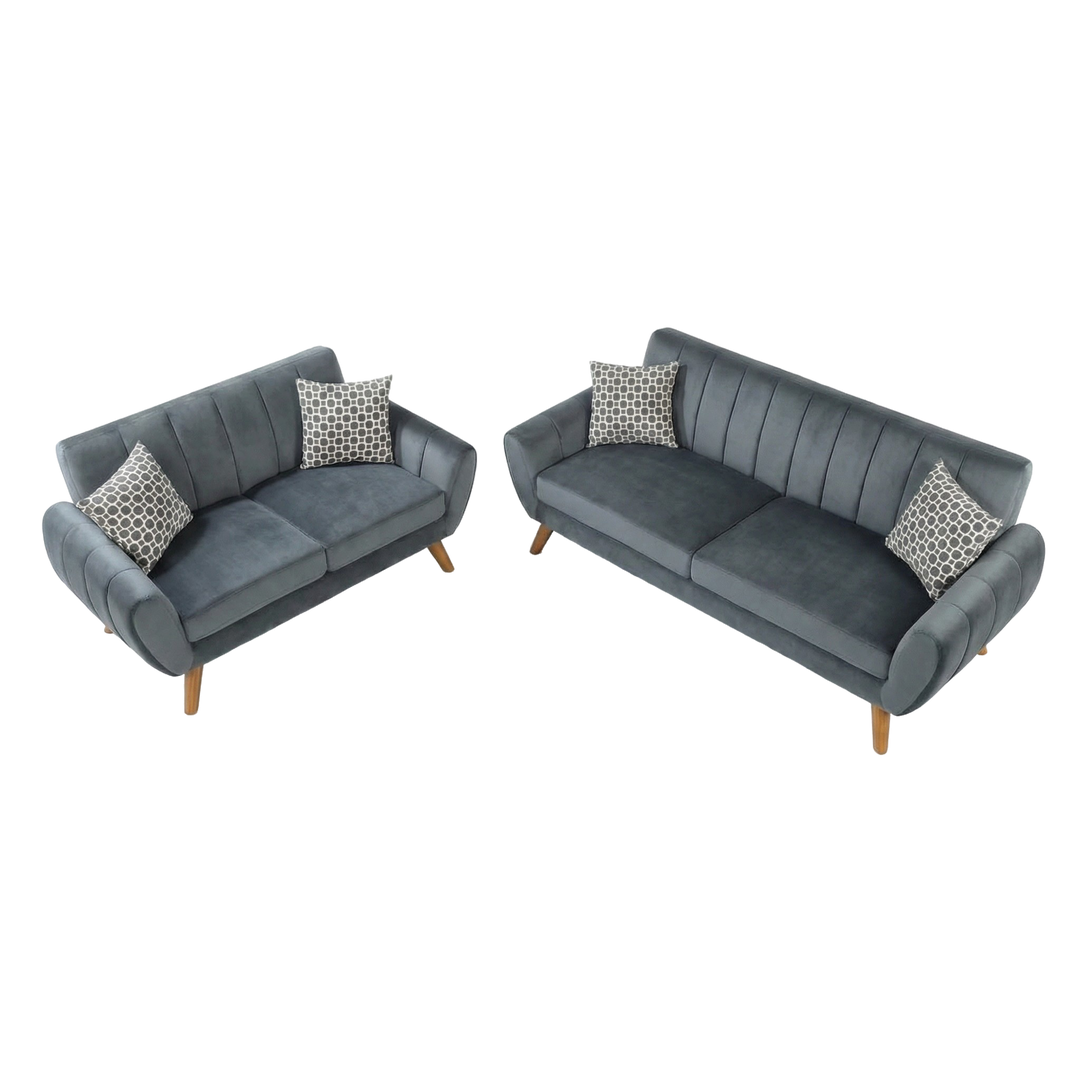 Dark Gray Velvet 2-Piece Sofa & Loveseat Set with Plush Cushions | Trufairs