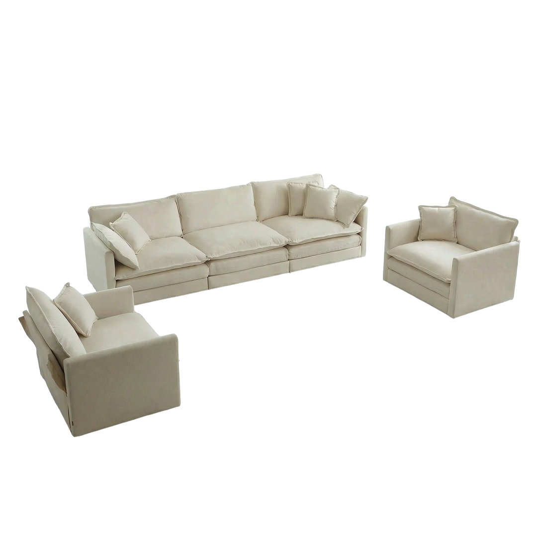 Beige Chenille 3-Piece Sofa Set with Accent Chair, Loveseat & Sofa | Trufairs