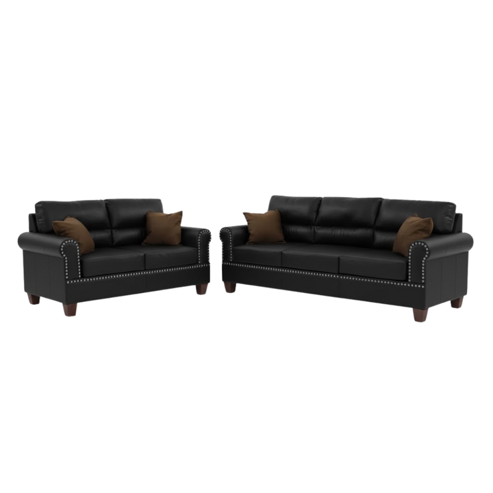 Black Bonded Leather 2-Piece Sofa & Loveseat Set – Modern Living Room Furniture | Trufairs