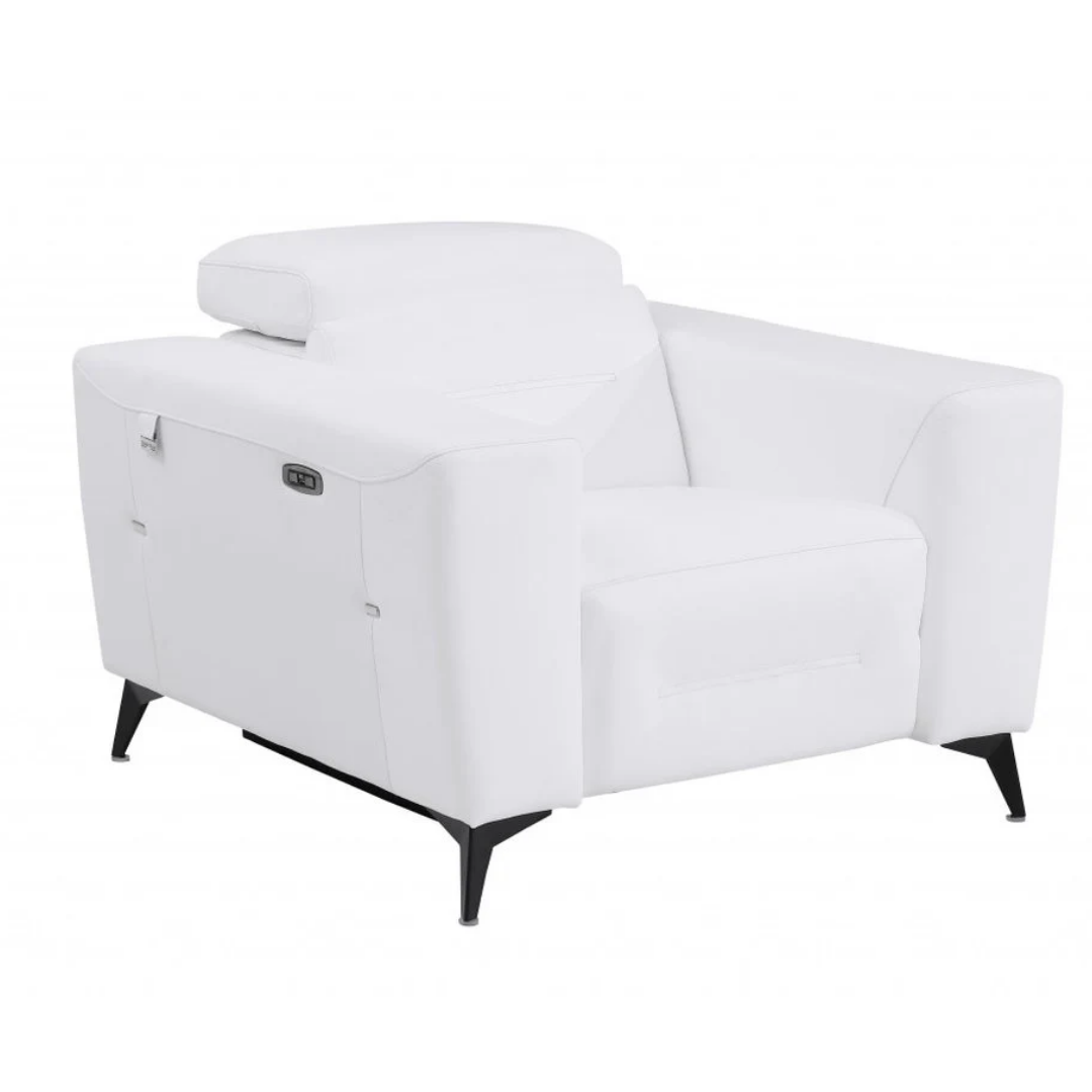 41" White Italian Leather Power Recliner Chair