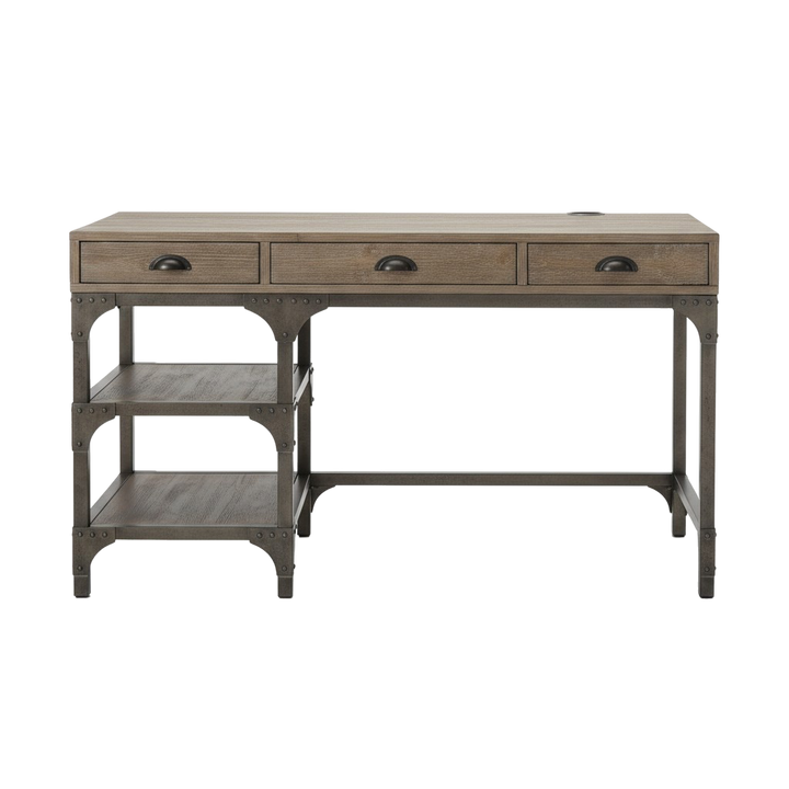 47" Natural and Gray Writing Desk With Three Drawers