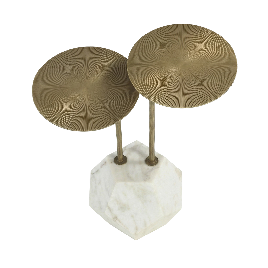 Marble Brass Accent Table – Contemporary White & Gold Statement | Side Table | Trufairs