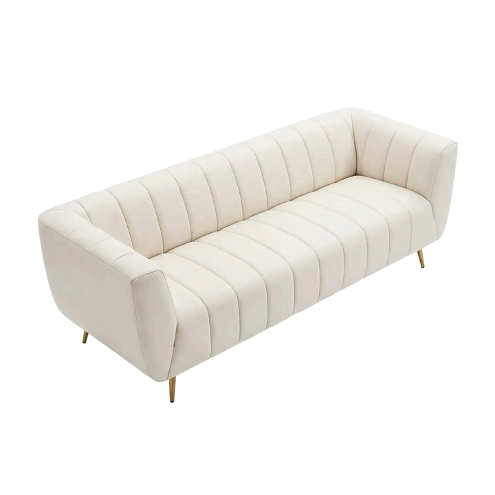 LaMattina Genuine Italian Beige Leather Channel Tufted Sofa