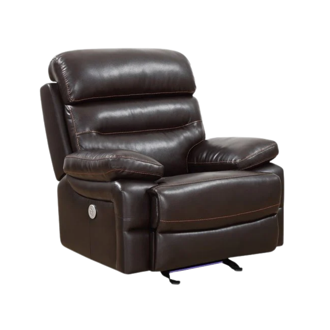 Brown Power Reclining Chair - Modern Leather Comfort with Full Recline