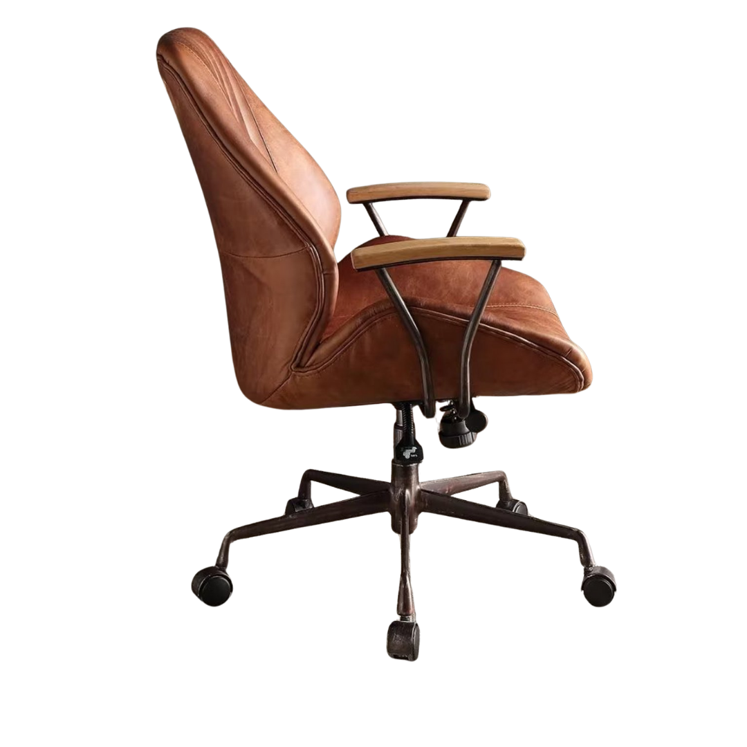 Brown Adjustable Swivel Leather Rolling Executive Office Chair