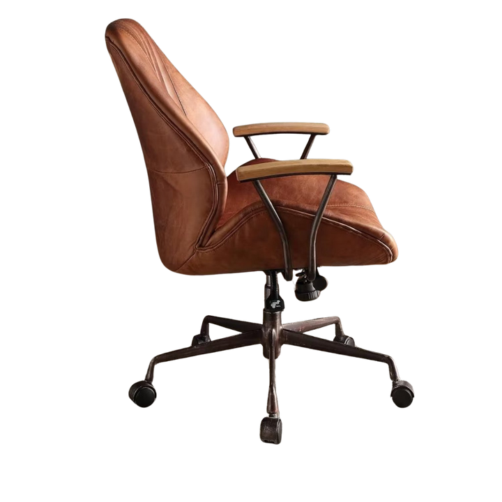 Brown Adjustable Swivel Leather Rolling Executive Office Chair