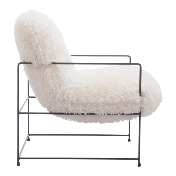 Plush Accent Chair – White Faux Fur Upholstery & Black Steel Legs | Living Room Furniture | Trufairs