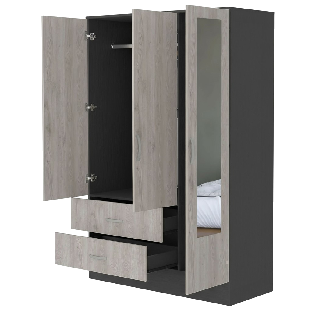Black Rock 2-Drawer Mirrored Armoire – Compact Wardrobe with Hanging & Drawers | Trufairs