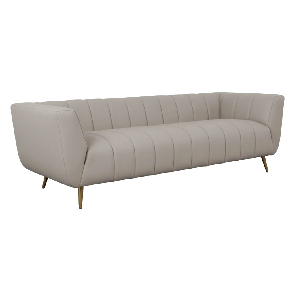 LaMattina Genuine Italian Grey Leather Channel Tufted Sofa