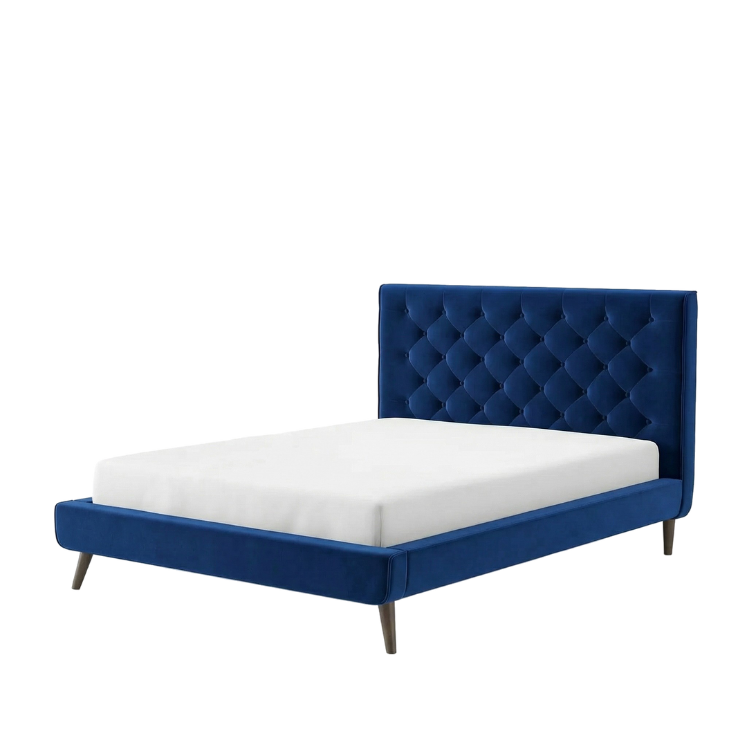 Dillon Blue Velvet Platform Bed (Queen Size)