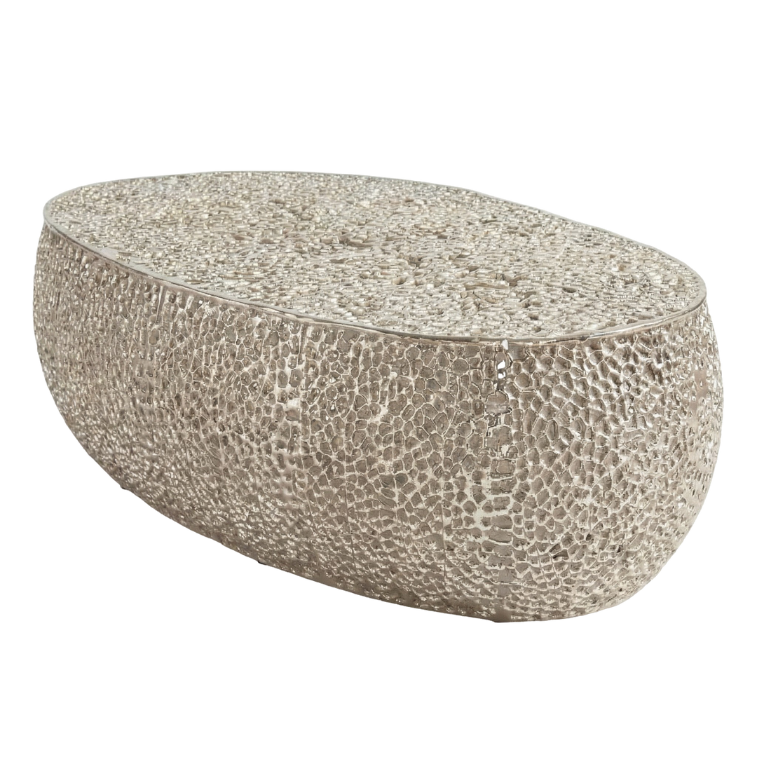 Sleek Silver Oval Coffee Table – Modern Metallic Centerpiece | Living Room Accent Table | Trufairs