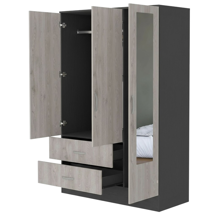 Black Rock 2-Drawer Mirrored Armoire – Compact Wardrobe with Hanging & Drawers | Trufairs