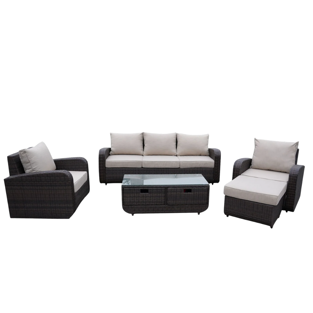 Direct Wicker 5-Piece Outdoor Rattan Furniture Patio Conversation Set with Cushion