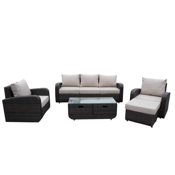 Direct Wicker 5-Piece Outdoor Rattan Furniture Patio Conversation Set with Cushion