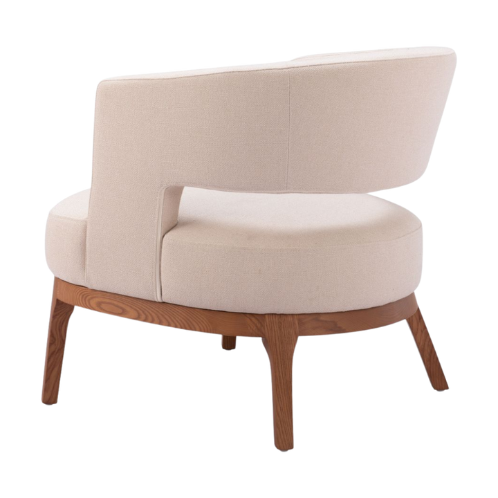 Beige Upholstered Accent Chair – Polyester Fabric & Ash Wood Frame | Living Room & Dining | Trufairs