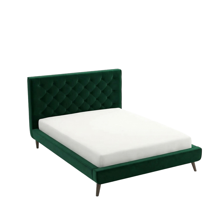 Dillon Dark Green Velvet Platform Bed (Queen Size)