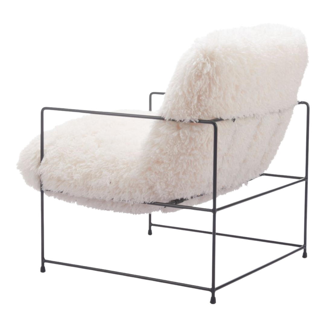 Plush Accent Chair – White Faux Fur Upholstery & Black Steel Legs | Living Room Furniture | Trufairs