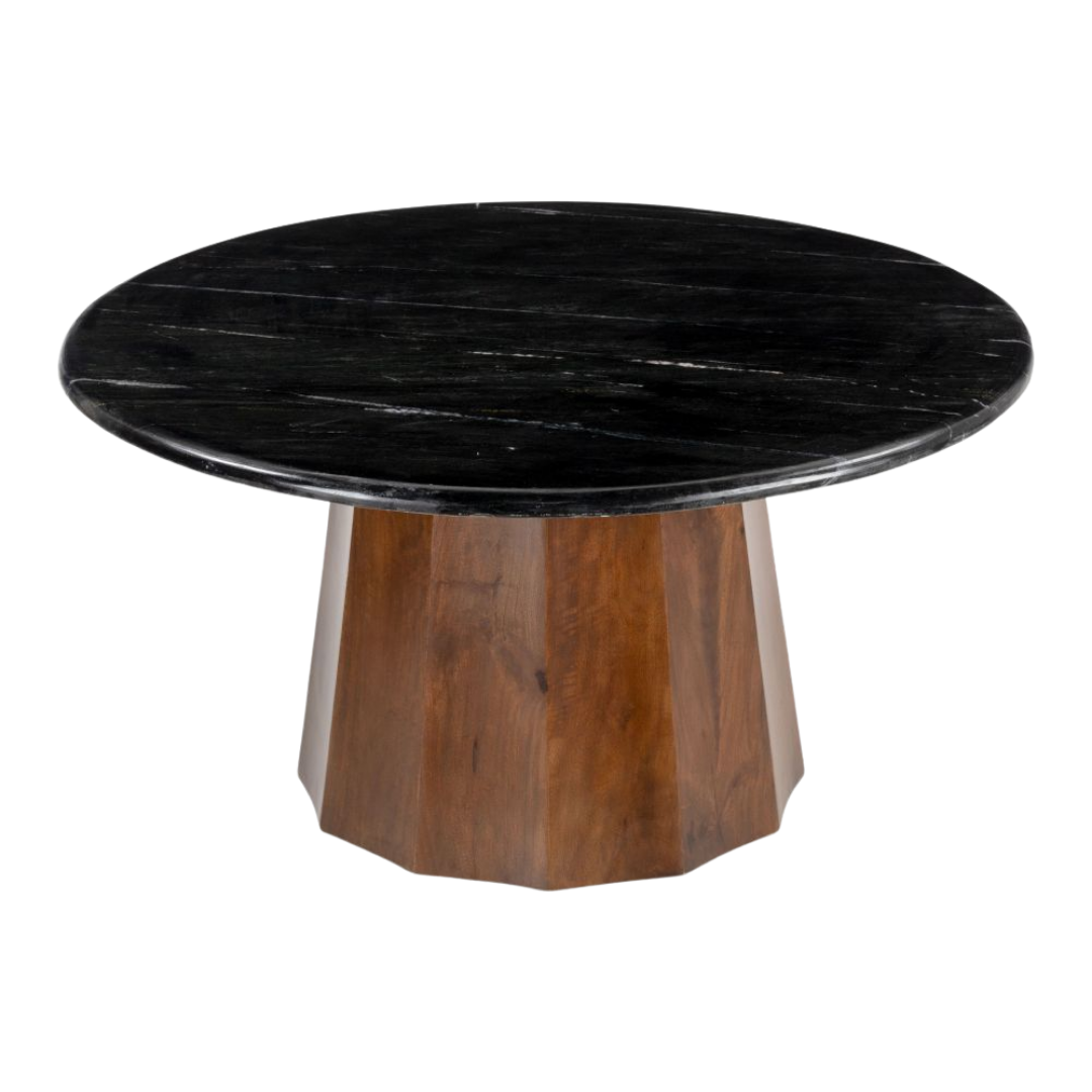 Modern Round Coffee Table – Elegant Black Marble & Warm Wood | Living Room Furniture | Trufairs