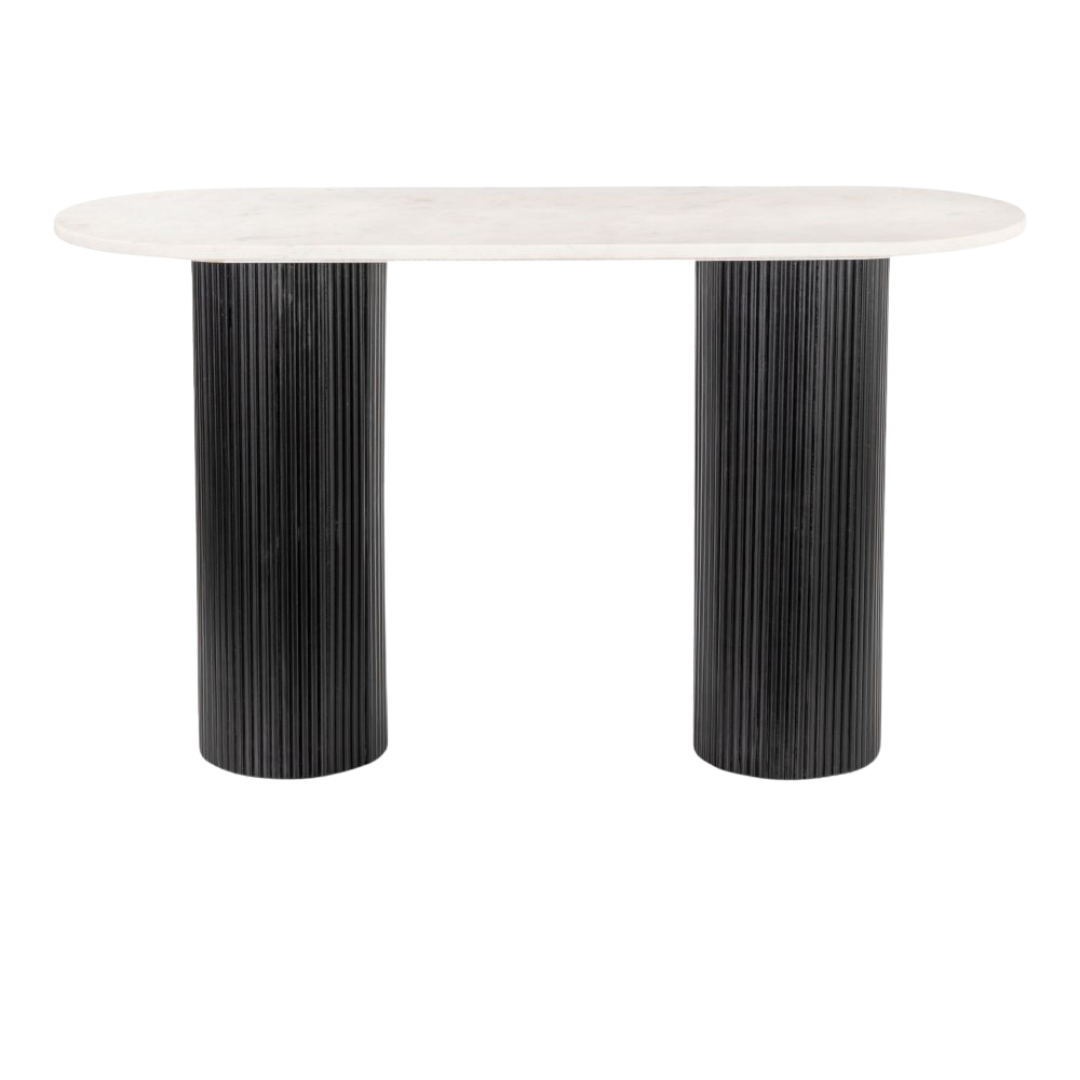 Modern Console Table – Natural Marble Oval Top & Black Wood Base | Entryway & Living Room | Trufairs