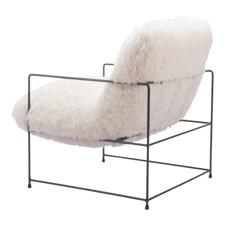Plush Accent Chair – White Faux Fur Upholstery & Black Steel Legs | Living Room Furniture | Trufairs