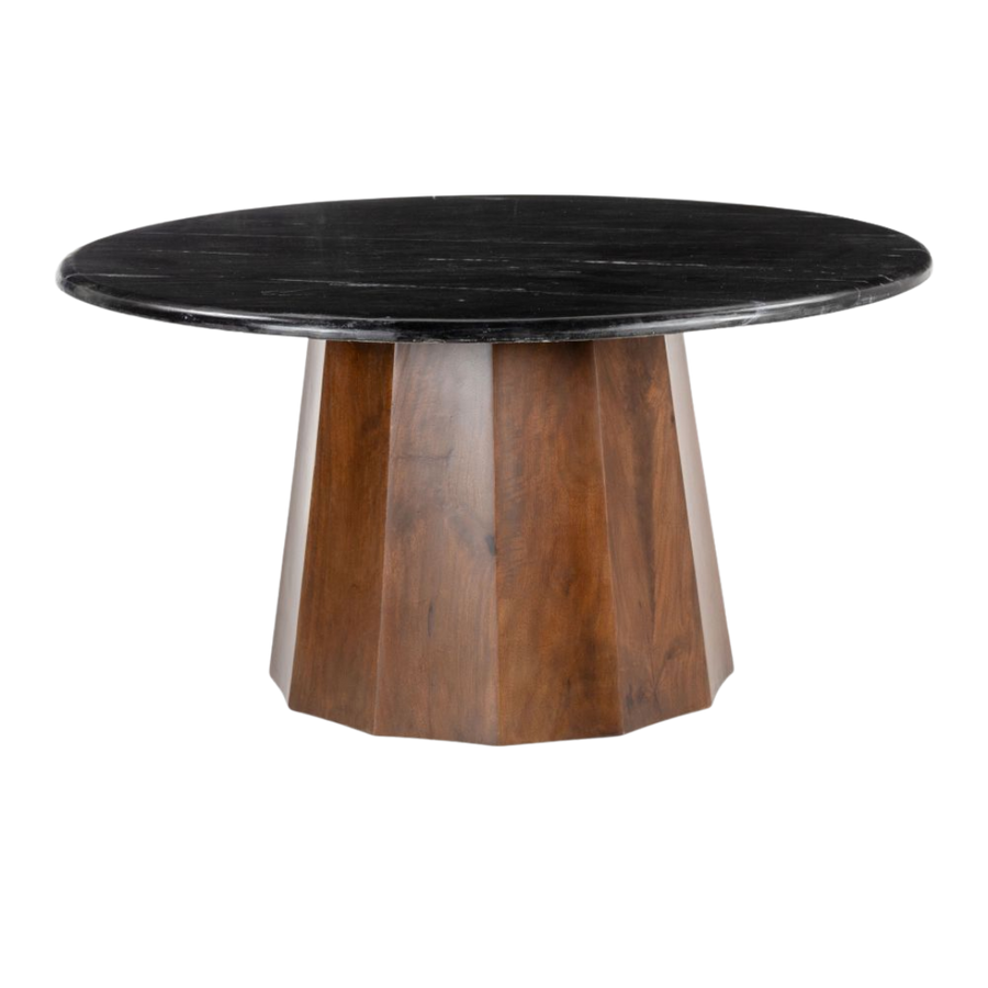 Modern Round Coffee Table – Elegant Black Marble & Warm Wood | Living Room Furniture | Trufairs