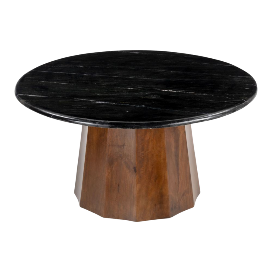 Modern Round Coffee Table – Elegant Black Marble & Warm Wood | Living Room Furniture | Trufairs