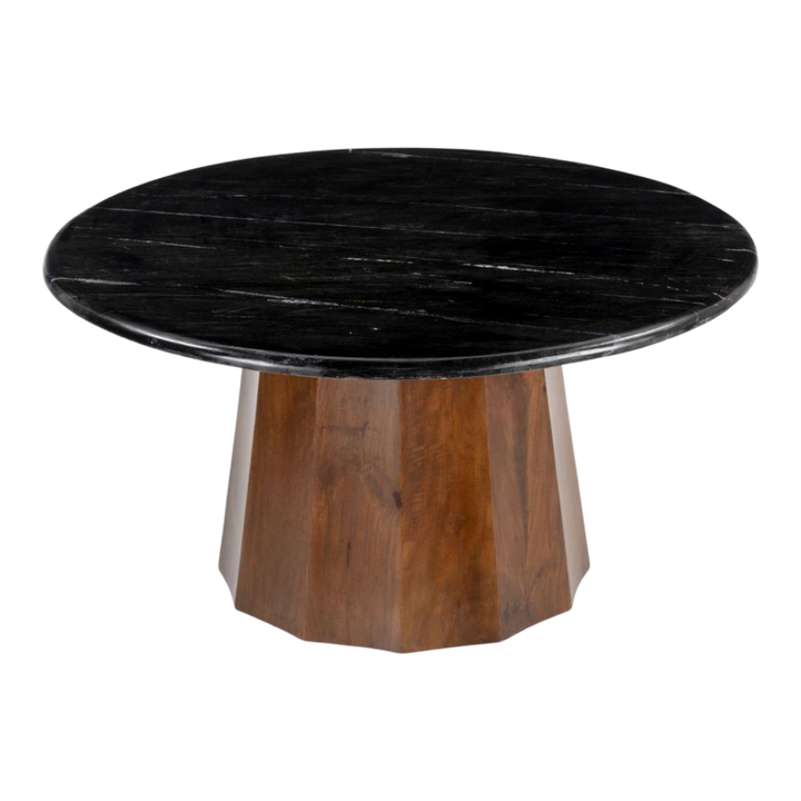Modern Round Coffee Table – Elegant Black Marble & Warm Wood | Living Room Furniture | Trufairs
