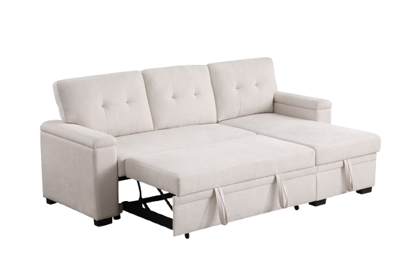 Premium Reversible Sleeper Sectional Sofa with Storage Chaise - Light Gray Woven Fabric Multi-Functional Living Room Furniture