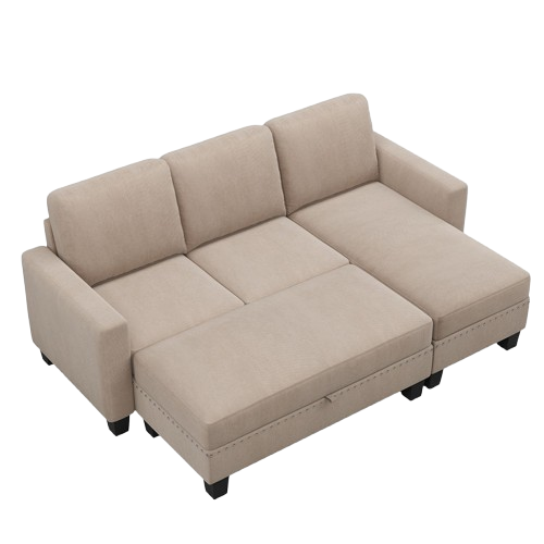 81"Reversible Sectional Couch with Storage Ottoman L-Shaped Sofa,Sectional Sofa with Chaise,Nailheaded Textured Fabric 3 pieces Sofa Set,Warm Grey