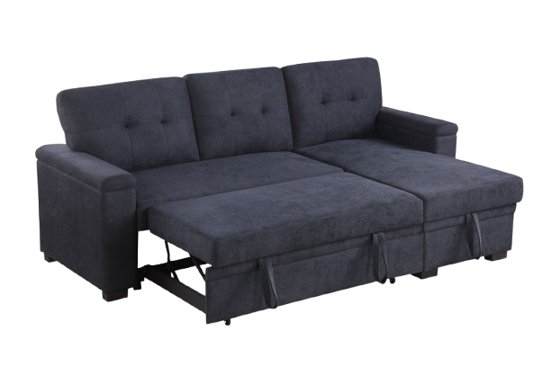 Premium Dark Gray Woven Fabric Reversible Sleeper Sectional with Storage Chaise - Multi-Functional Living Room Furniture