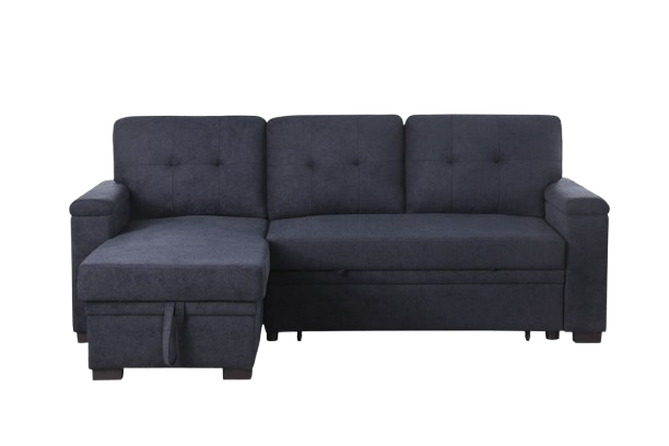 Premium Dark Gray Woven Fabric Reversible Sleeper Sectional with Storage Chaise - Multi-Functional Living Room Furniture