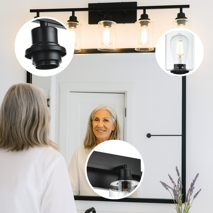 LumeFlex 5-Light Vanity Bar – Rotating Spotlights & Clear Glass Shades | Bathroom Lighting | Trufairs