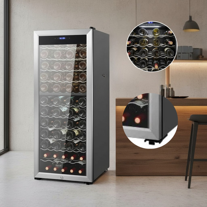 VEVOR 80-Bottle Wine Cooler, Dual Zone & Dual Temperature Wine Fridge, Freestanding Refrigerator with Circulating Air-cooling and Digital Control, Mirrored Glass Door with UV Protection, for Home Bar