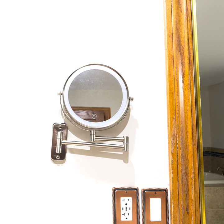 PrecisionGlow LED Wall Mounted Makeup Mirror with 10X Magnification & 360° Swivel | Trufairs