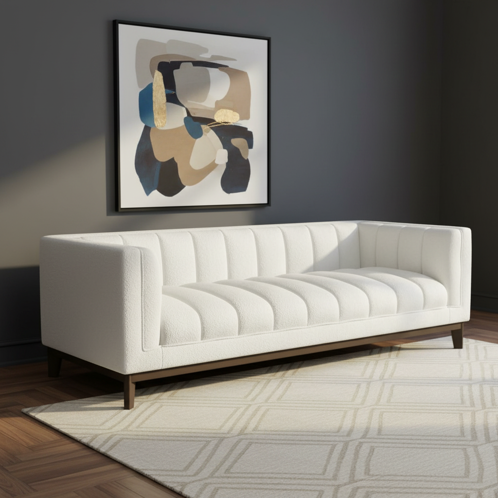 Melissa Mid-Century White Boucle Modern Sofa