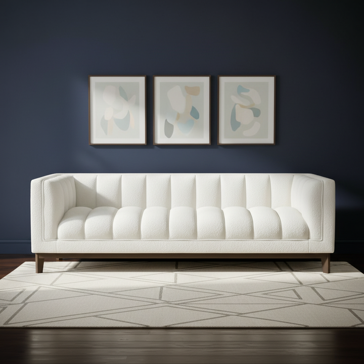 Melissa Mid-Century White Boucle Modern Sofa