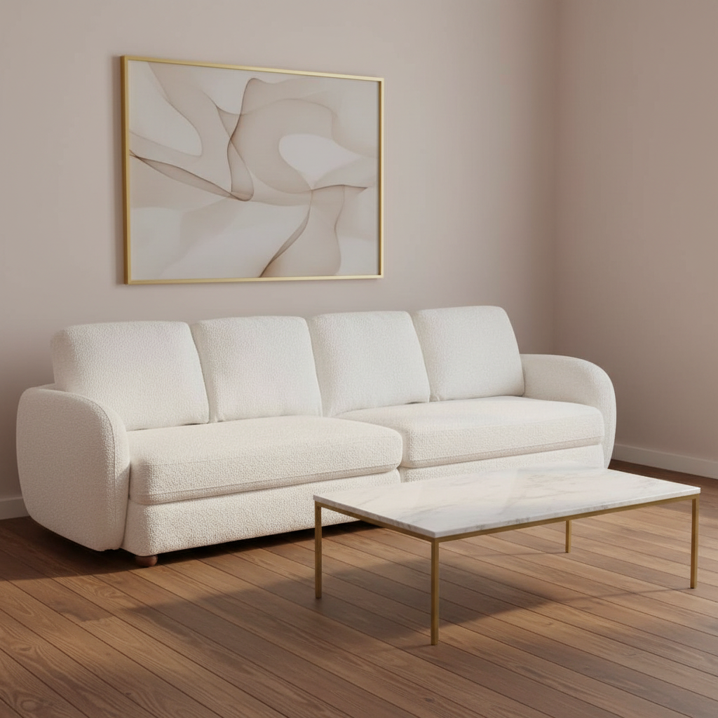 Paton 114.5'' Boucle Fabric Sofa Cream