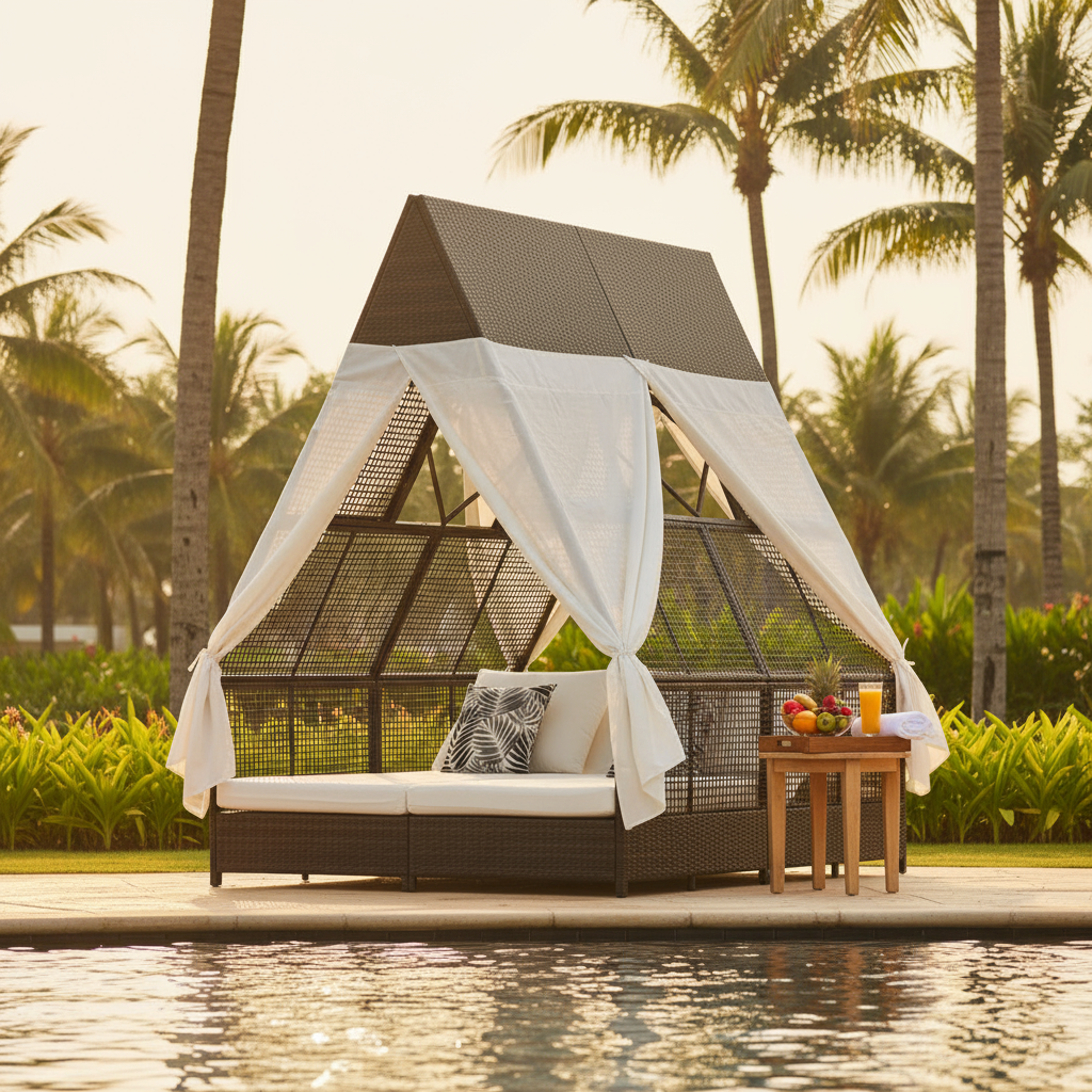 Go 905 Length Outdoor Sunbed with Colorful Pillows & Tent Shape Design | Trufairs