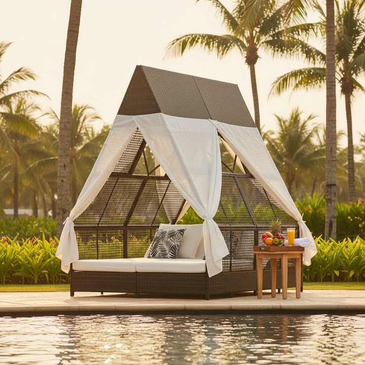 Go 905 Length Outdoor Sunbed with Colorful Pillows & Tent Shape Design | Trufairs