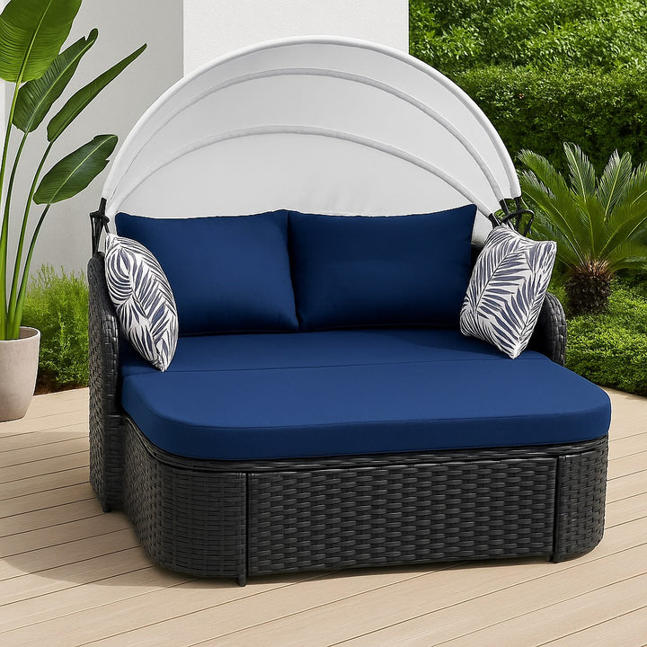 LunaLux premium 48’ Blue  Rattan Daybed with cushion