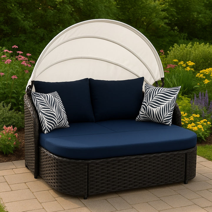 LunaLux premium 48’ Blue  Rattan Daybed with cushion